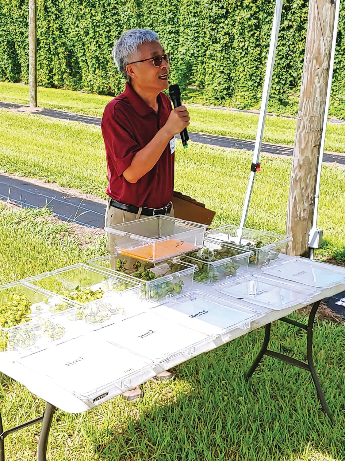Dr. Zhanao Deng, UF/IFAS professor of environmental horticulture, spoke at the Hops Field Day at the Gulf Coast Research and Education Center, on June 2.